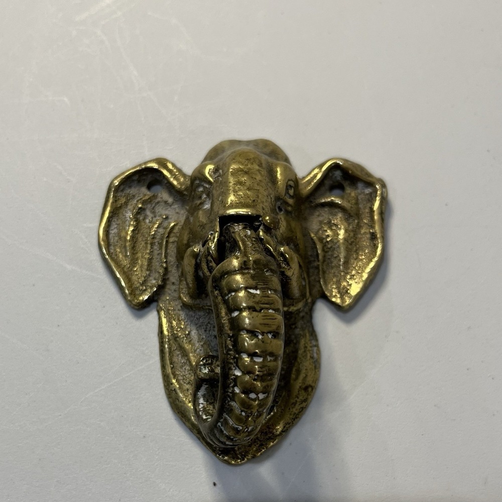 Vintage Brass Elephant Door Knocker Moving Trunk Elephant Head Patina Decor